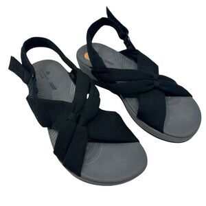 Clarks Cushion Soft Cloudsteppers Black and Grey Nylon Strappy Sandals Size 7